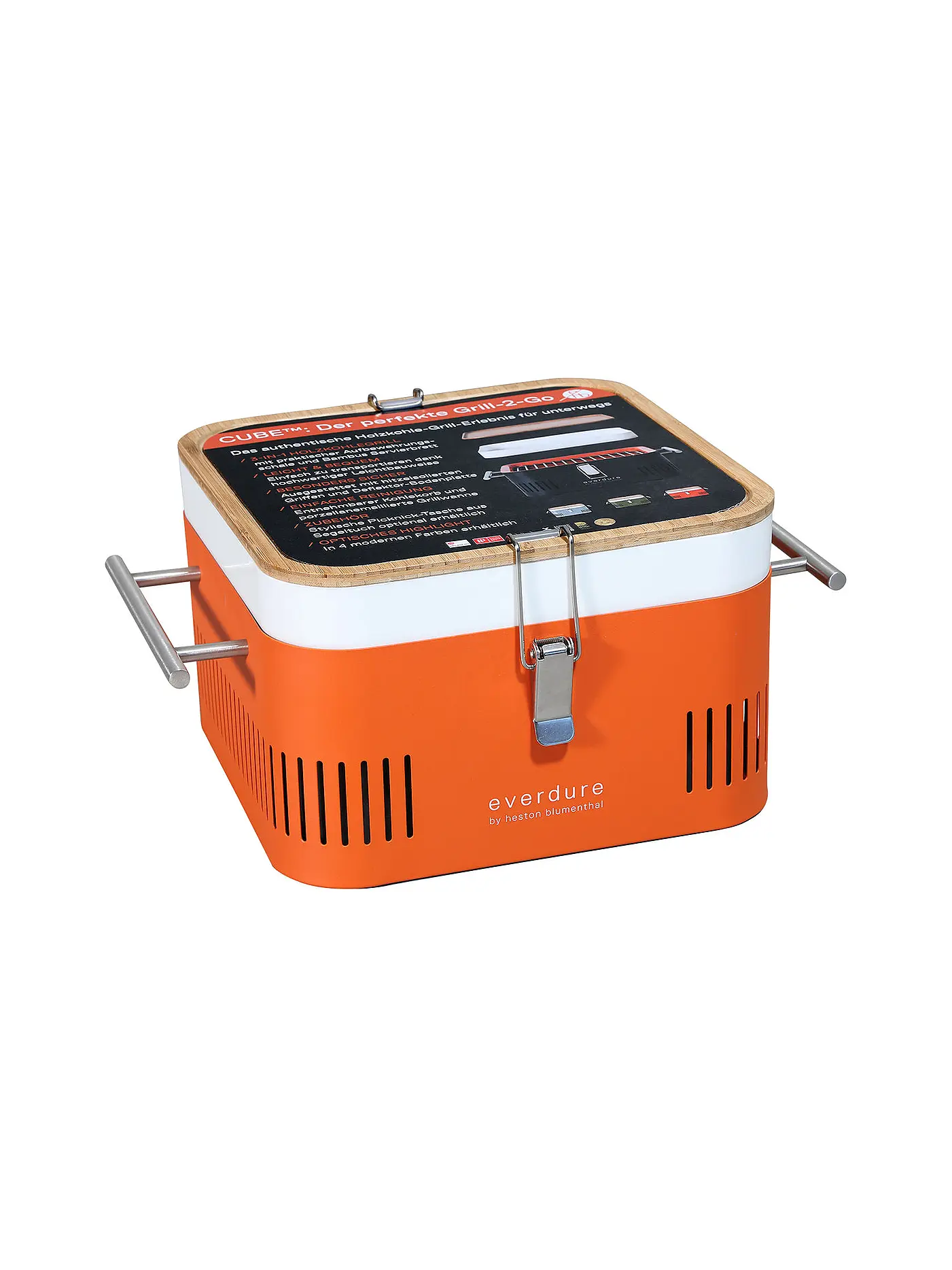 EVERDURE BY HESTON BLUMENTHAL | Tragbarer Holzkohlegrill CUBE Orange | 